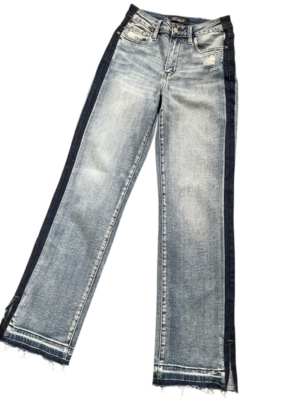 Judy Blue Women’s Mid-Rise Distressed Side-Seam Stripe Straight Leg Jeans 3/26